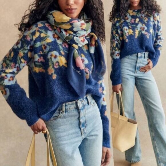 NWT Sezane x Aimie Round Neckline Knit Wear Long Sleeve Wool Jumper Blue Size:XS - Picture 7 of 7